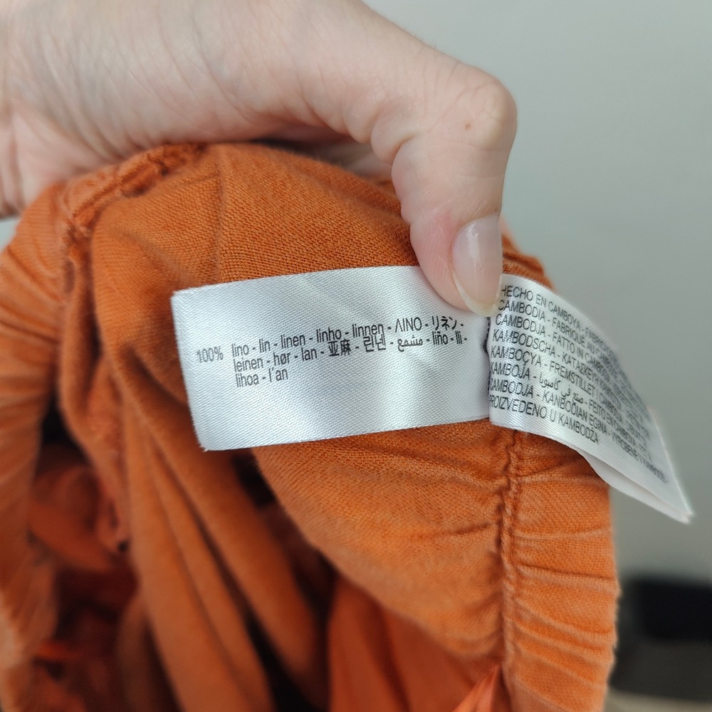 Zara Womens Wide Leg Pants XL Orange 100% Linen Drawstring Coastal Summer - Picture 10 of 11